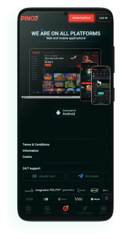 Pinco mobile app screen