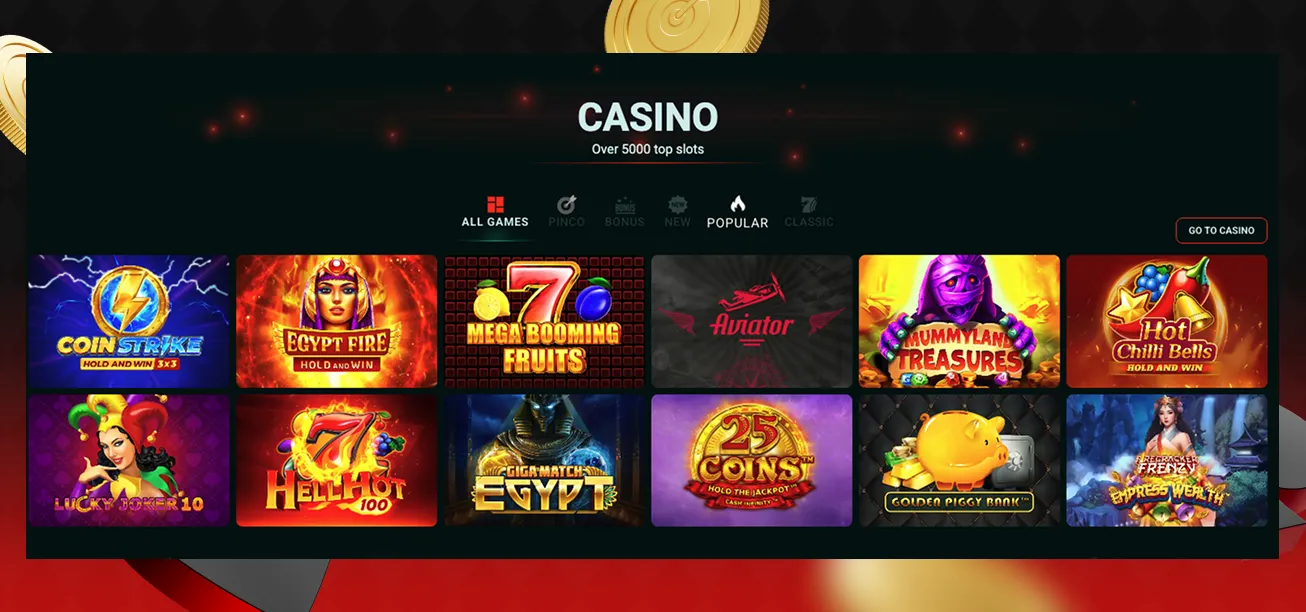 Pinco Casino Games Desktop view