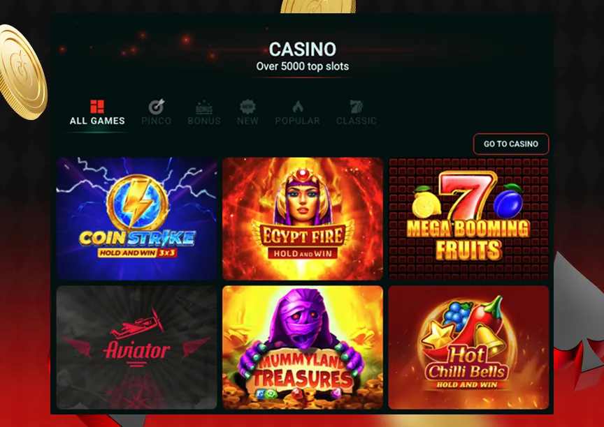 Pinco Casino Games Mobile view